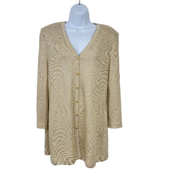 St. John Evening Santana Knit Paillettes Gold Sparkle Long Sleeve Cardigan 10 - Picture 1 of 15